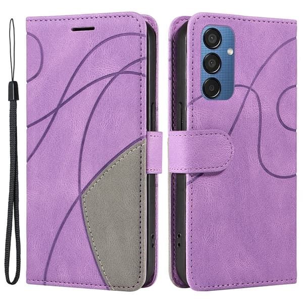 Tekstureret Samsung Galaxy M15 læderetui med rem - Lyselilla Purple