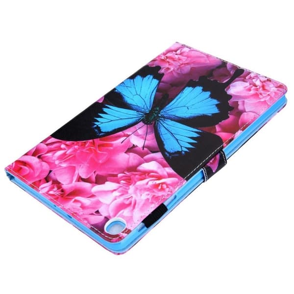 Samsung Galaxy Tab S5E mønster multi-vinkel læretui - Blomster og Blue Butterfly Multicolor