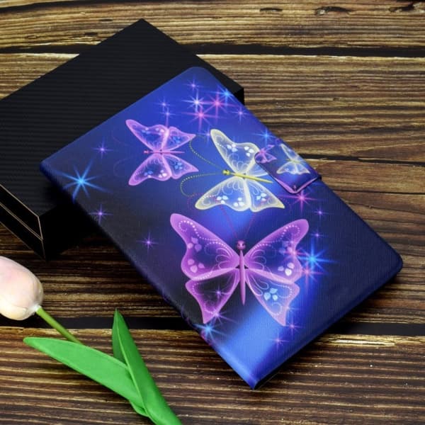 Cool Mønster Lær Etui til Lenovo Tab M10 - Lilla Sommerfugler Purple