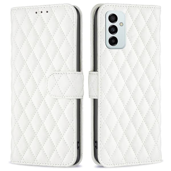 Matt Samsung Galaxy M23 fodral med rombmönster - Vit Vit