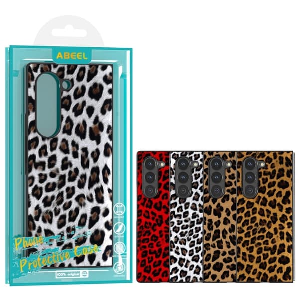 ABEEL Samsung Galaxy Z Fold6 5G Case Leopard Pattern PU ja kolhuja kestävä puhelimen kansi - Punainen Red
