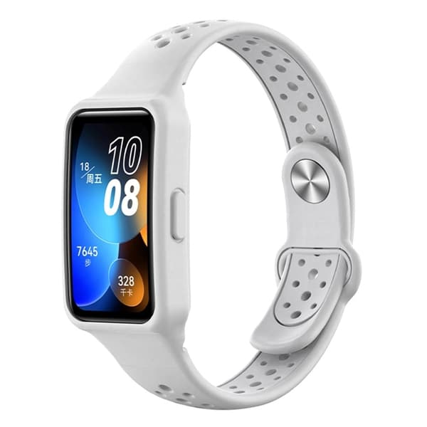 Silikonband Huawei Band 9 NFC / 9 / 8 NFC / 8 Designarmband med omvända spännehål integrerat med klockfodral - Vit Vit