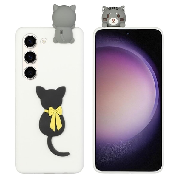 Cute 3d Samsung Galaxy S23 Plus Etui - Sort Kat White