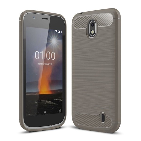 Nokia 1 mobilskal TPU material kolfiber textur - Grå Silvergrå