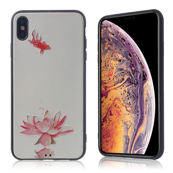 iPhone Xs Max etui med præget mønster - Lotusblomst Og Guldfisk Red