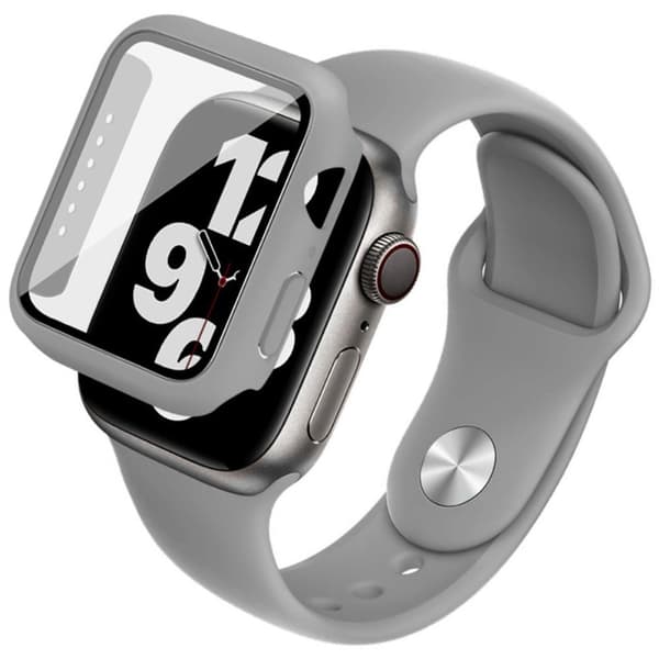 IMAK Apple Watch (40 mm) silikonskydd med klockarmband + härdat glas - Grå Silvergrå