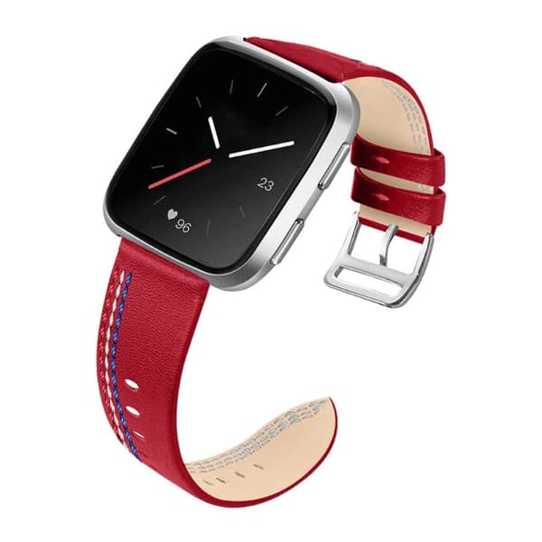 Fitbit Versa 2 / Versa Lite naudannahkainen ommeltu kellonhihna - Punainen Red