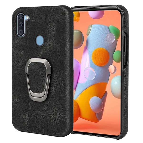 Stødsikkert lædercover med oval kickstand til Samsung Galaxy M11 / A11 - Sort Black
