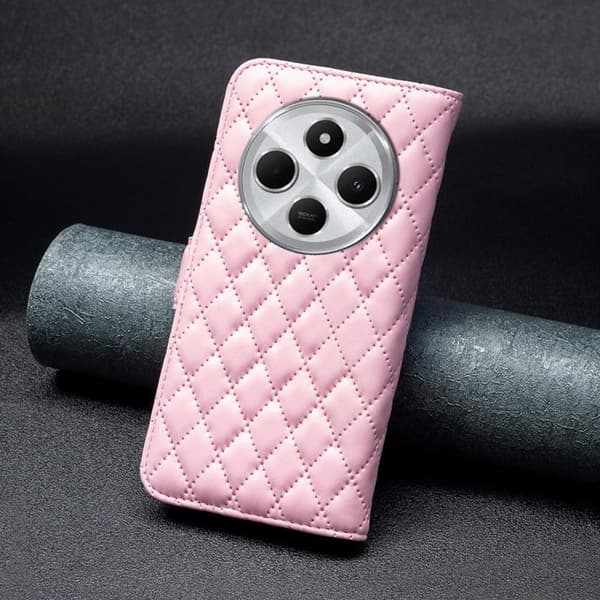 Rombemønster, matt flip-deksel for Xiaomi Redmi 14C - Rosa Pink