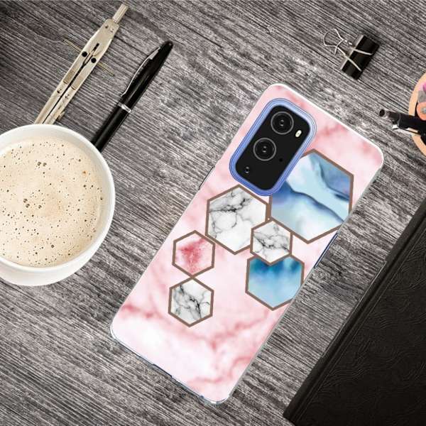 Marble OnePlus 9 Pro Etui - Sekskant Fragment Klinkekule Multicolor