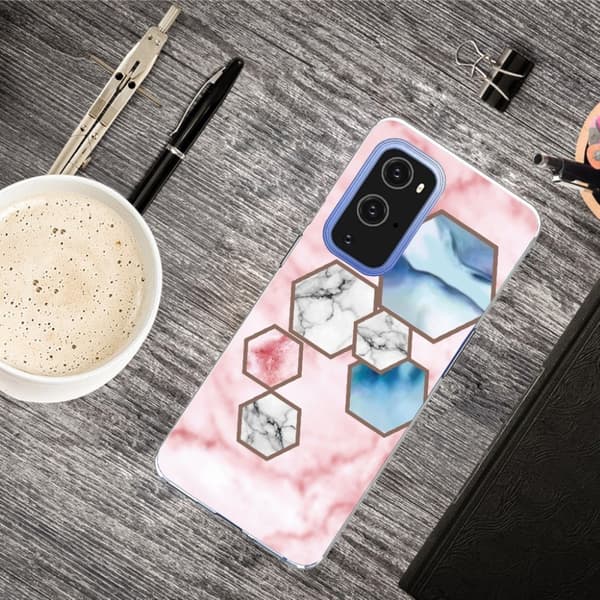 Marmormotiv OnePlus 9 Pro skal - Hexagon Fragment Marmor multifärg