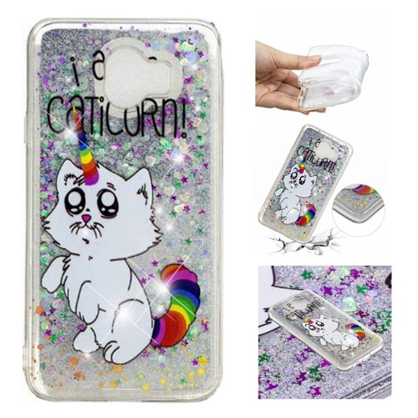 Samsung Galaxy J4 (2018) flytande glitter skal med tryckt mönster - I Am A Caticorn multifärg