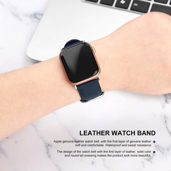 Apple Watch Series 5 40mm ægte læder Urrem - Mørkeblå Blue