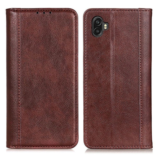 Äkta läder Samsung Galaxy Xcover 6 Pro fodral med magnetisk stängning Brun