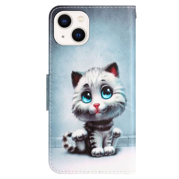 Wonderland iPhone 14 Flippetui - Blåe Øyne Katt Blue