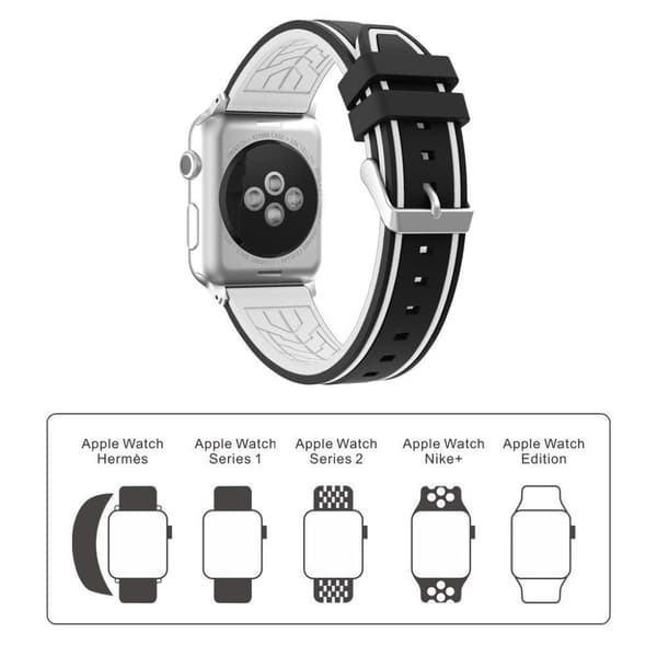 Apple Watch 42mm tofarvet silikone Urrem - Sort / Hvid White
