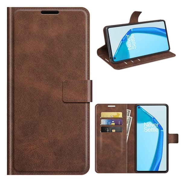 Wallet-style Lær Etui til OnePlus 9R - Kaffe Brown