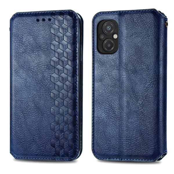 Læretui med A Stilfull Rhombus Imprint til Xiaomi Poco M5 - Blå Blue