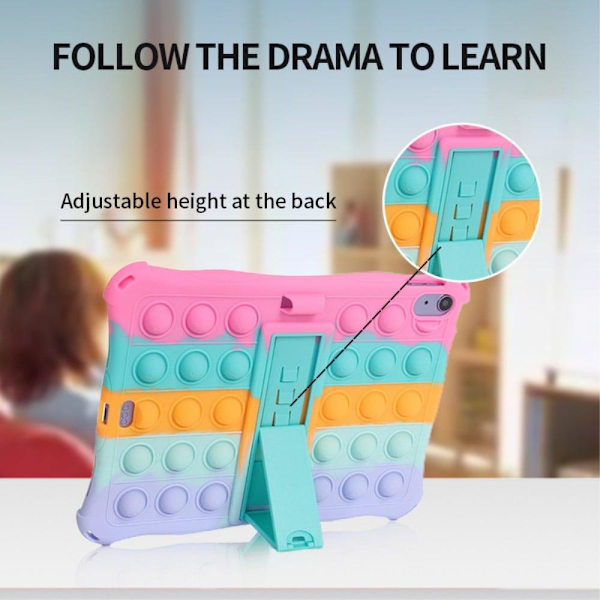 Beskyttende tablet etui iPad 10.9 (2022), Fidget sensorisk silikone boble angst stress reliever legetøj skridsikker tekstur tablet cover med fold kick Black