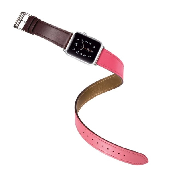 iCarer Trio-Strap Apple Watch Series 5 44mm äkta läderarmband - Kaffe + Ros + Rosa Rosa