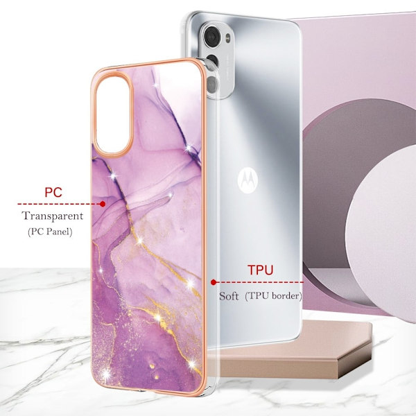 Marble Motorola Moto E32s / E32 Etui - Lilla / Lyserød Marmor Pink