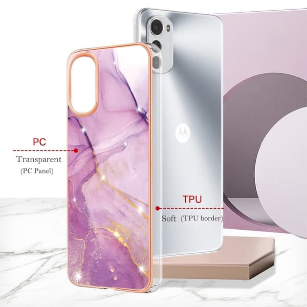 Marble Motorola Moto E32s / E32 Etui - Lilla / Rosa Klinkekule Pink
