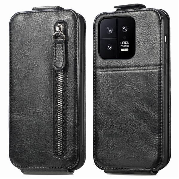 Vertical Flip Phone Etui med Zipper til Xiaomi 13 - Sort Black