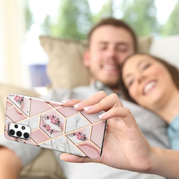 Marmordesign Samsung Galaxy A23 deksel - Rosa Blomster Pink