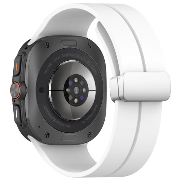 Samsung Galaxy Watch Ultra 47mm Silikon Smartwatch Armband Handledsarmband med Silver Magnetiskt Fällbart Spänne - Vit Vit