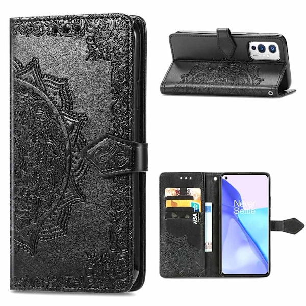 Mandala läder OnePlus 9 fodral - Svart Svart