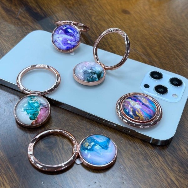 Universal marble pattern phone ring stand - Blue and Sand Marble Multicolor