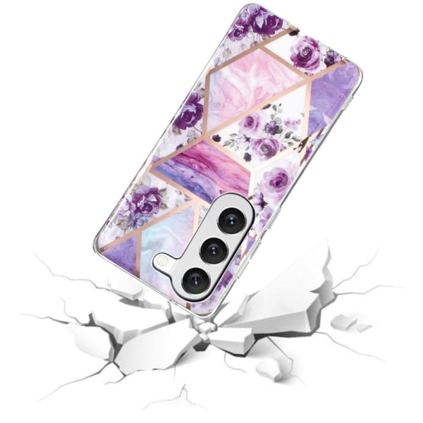 Marmormotiv Samsung Galaxy S23 skal - Lila Blommor / Marmor Lila