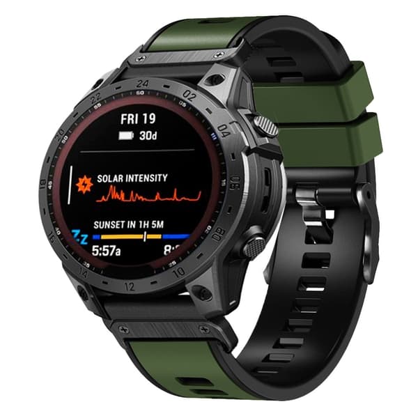 Dobbeltfarvet silikoneurrem til Garmin Watch - Militærgrøn / Sort Green