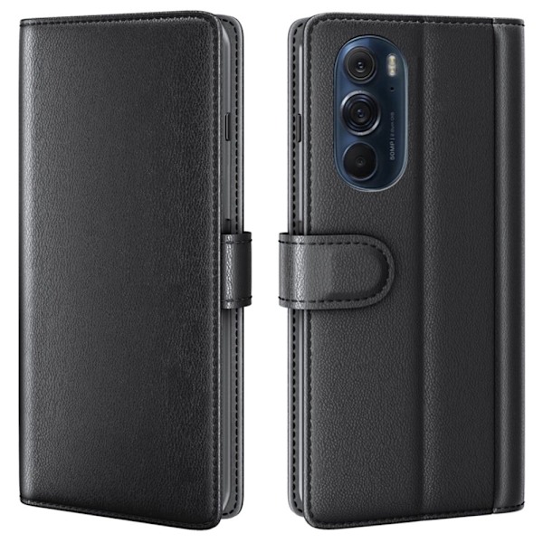 Äkta läder Motorola Edge X30 fodral med korthållare Svart