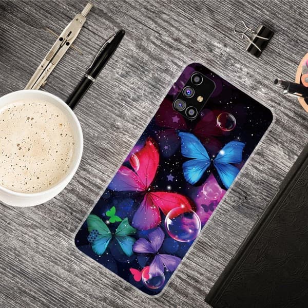 Deco Samsung Galaxy M51 Etui - Blå / Rose / Lilla / Grønn Sommerfugl Multicolor