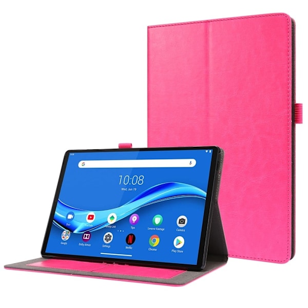 Foldbart etui med Lichi-tekstur til Lenovo Tab M10 - Lyserød Pink