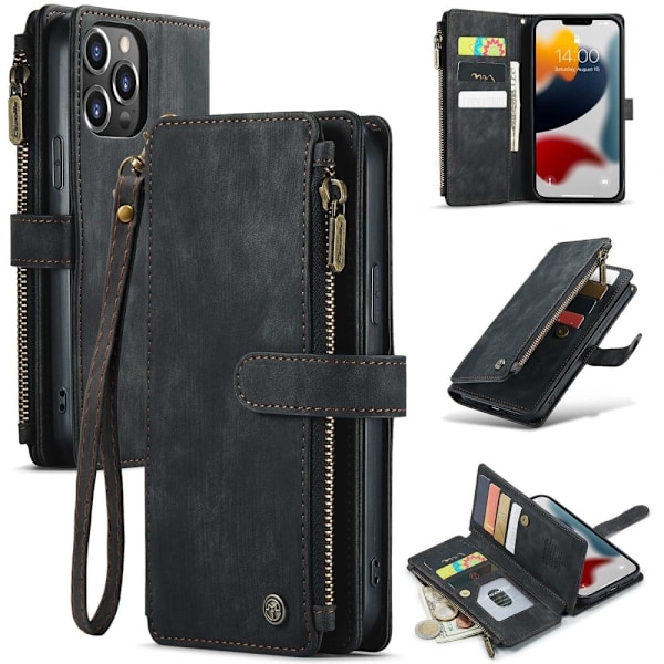 CaseMe iPhone 13 Pro Max etui med lynlås og pung - Sort Black