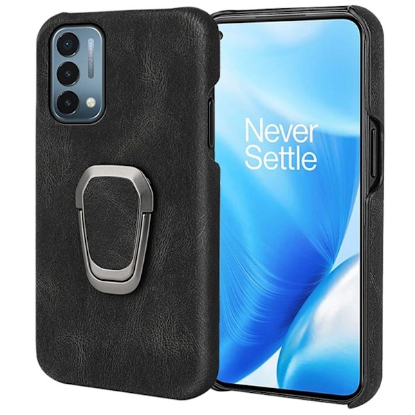 Stötsäkert läderfodral med oval kickstand för OnePlus Nord N200 5G - Svart Svart