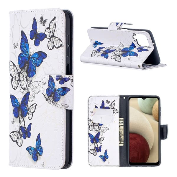 wonderland Samsung Galaxy A12 5G flip etui - blå sommerfugle Blue