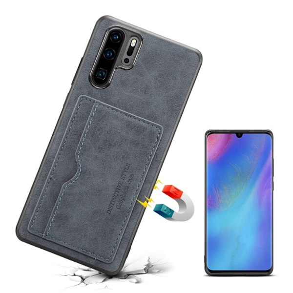 Huawei P30 Pro lær belagt deksel - Mørkegrå Silver grey