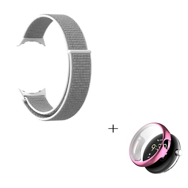 Nylon-urrem med pink cover til Google Pixel Watch - Grå / Hvid Silver grey
