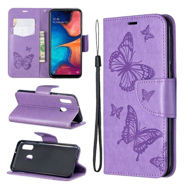 Butterfly läder Samsung Galaxy A20e fodral - Lila Lila