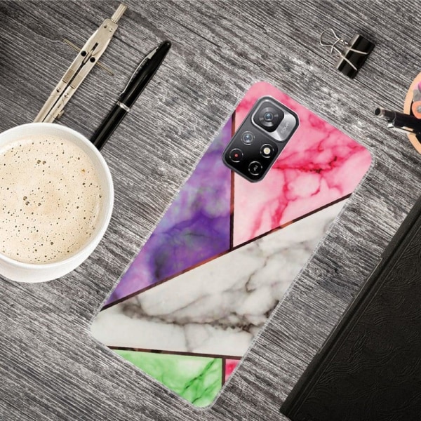 Marble Xiaomi Redmi Note 11T 5G Etui - Lilla / Rose / Hvid / Grøn Multicolor