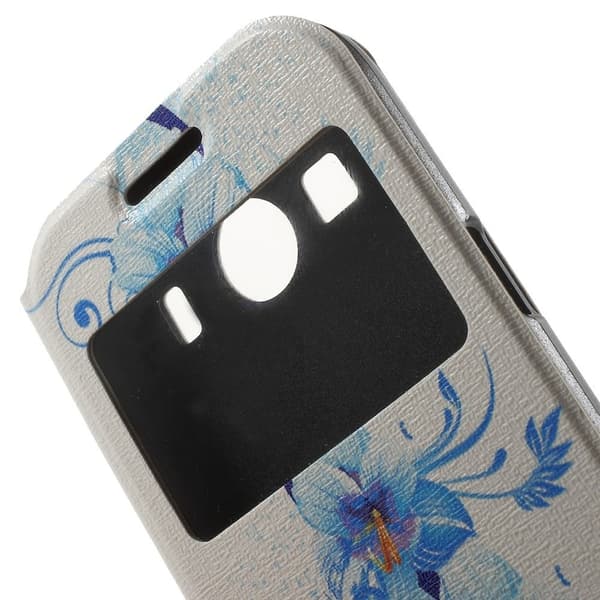 Moberg View Læder Etui Til Samsung Galaxy Ace 4 - Blå Blomster Blue