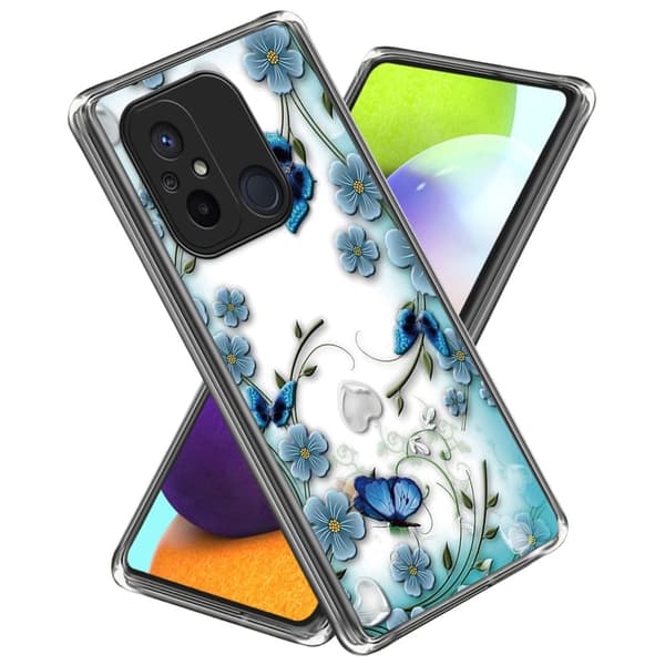 Deco Xiaomi Redmi 12C cover - Sommerfugl Og Blomst Blue