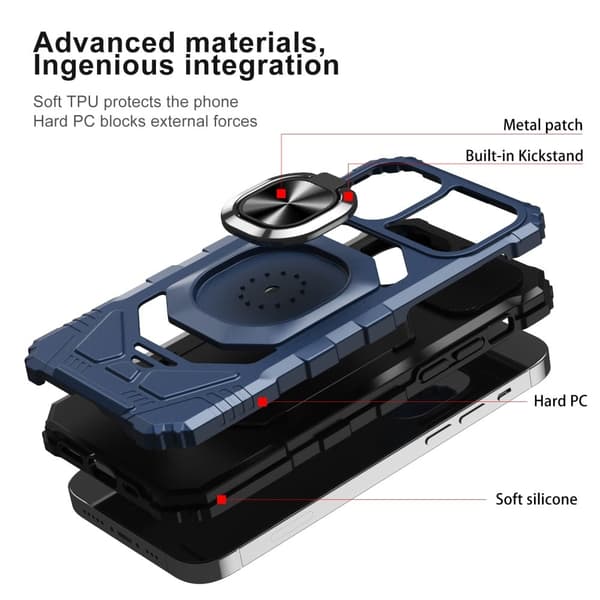 Slitstarkt hårdplastskal med mjuk insida och kickstand för iPhone 12 Pro Max - Blå Blå