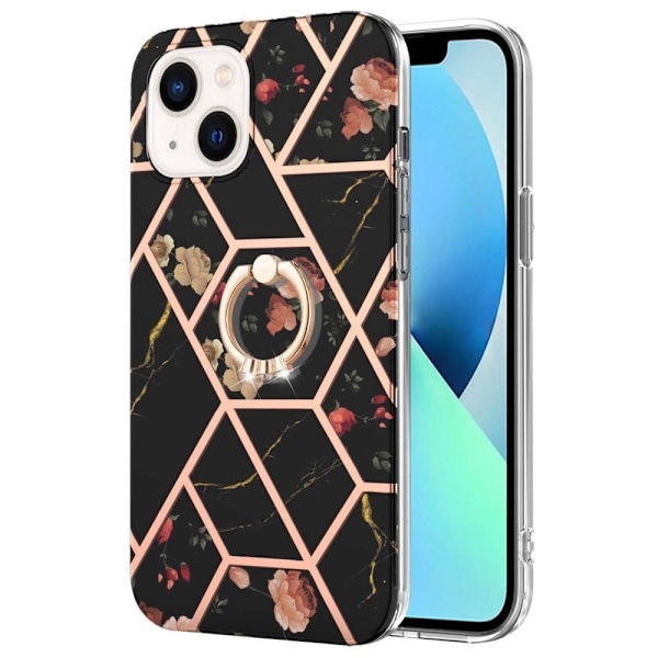 Marmormotiv iPhone 14 Plus skal - Svarta Blommor Svart