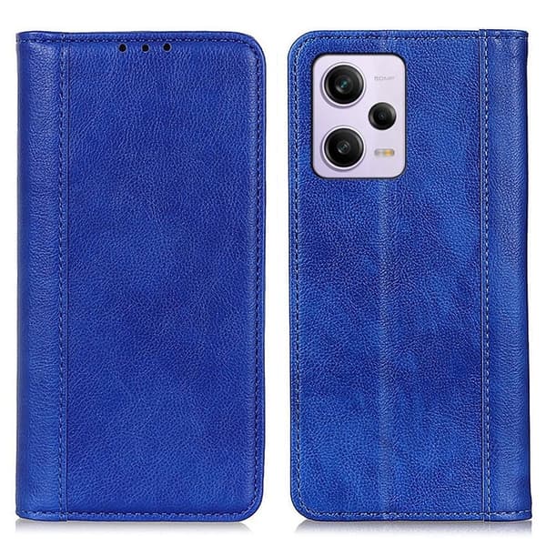 Äkta läder Xiaomi Redmi Note 12 fodral med magnetisk stängning Blå