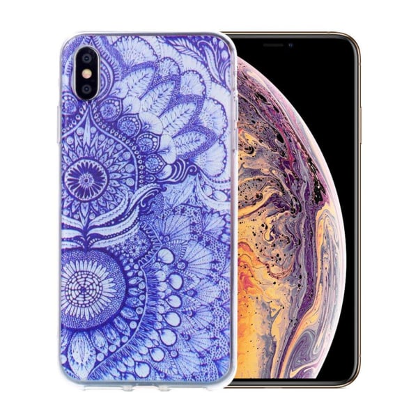 iPhone Xs Max kuviollinen pehmeä ja joustava silikooni muovinen takasuoja kuori - Sininen Lotus Blue