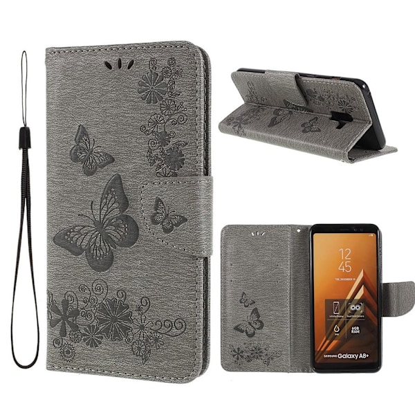 Butterfly läder Samsung Galaxy A8 (2018) fodral - Silver/Grå Silvergrå
